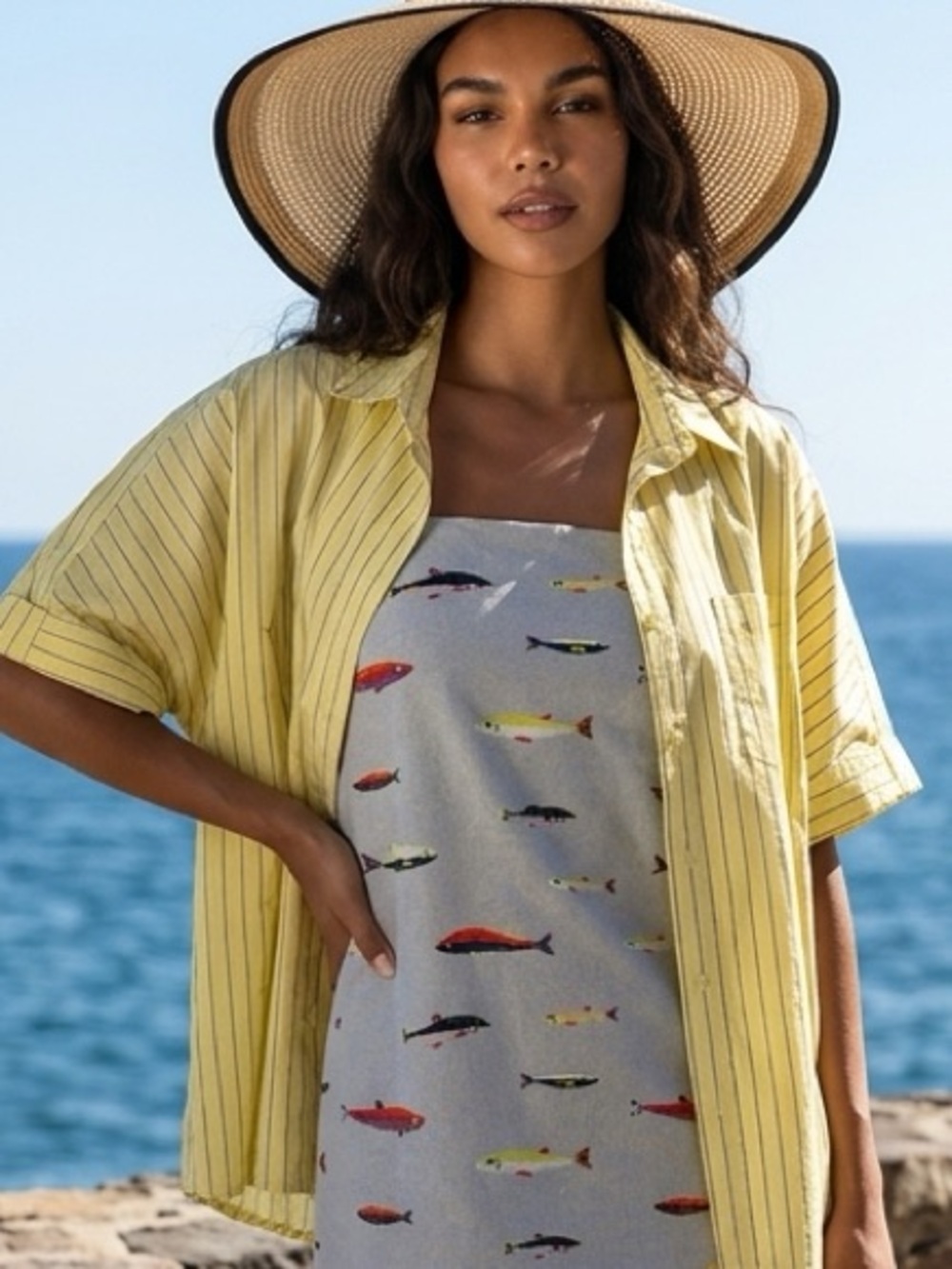 Yellow pin stripes button down.